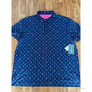 NWT- Navy Flamingo Print Polo Shirt